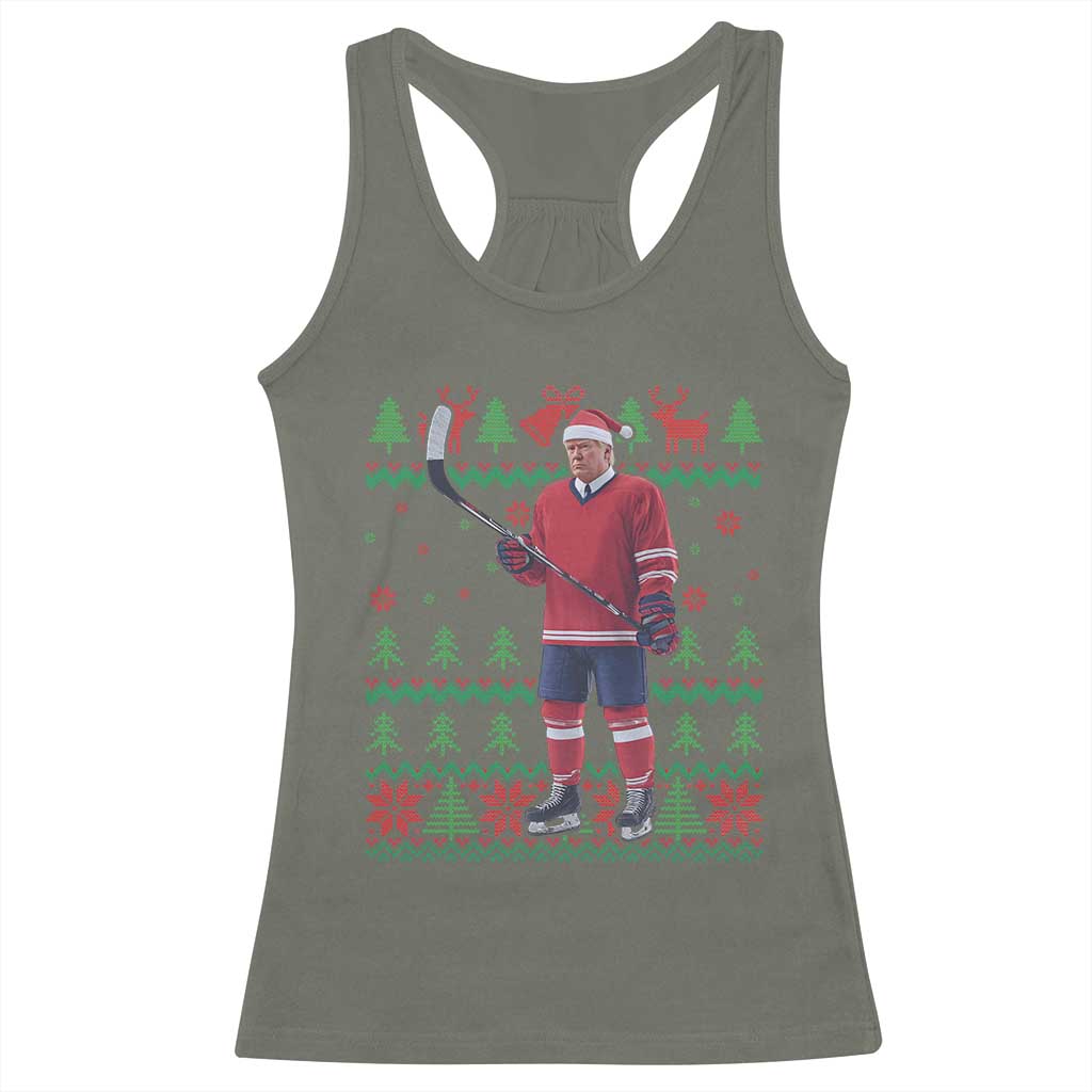 Trump Playing Ice Hockey Racerback Tank Top Funny Ugly Christmas Sweater Gift TS12 Military Green Print Your Wear