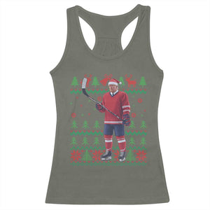 Trump Playing Ice Hockey Racerback Tank Top Funny Ugly Christmas Sweater Gift TS12 Military Green Print Your Wear