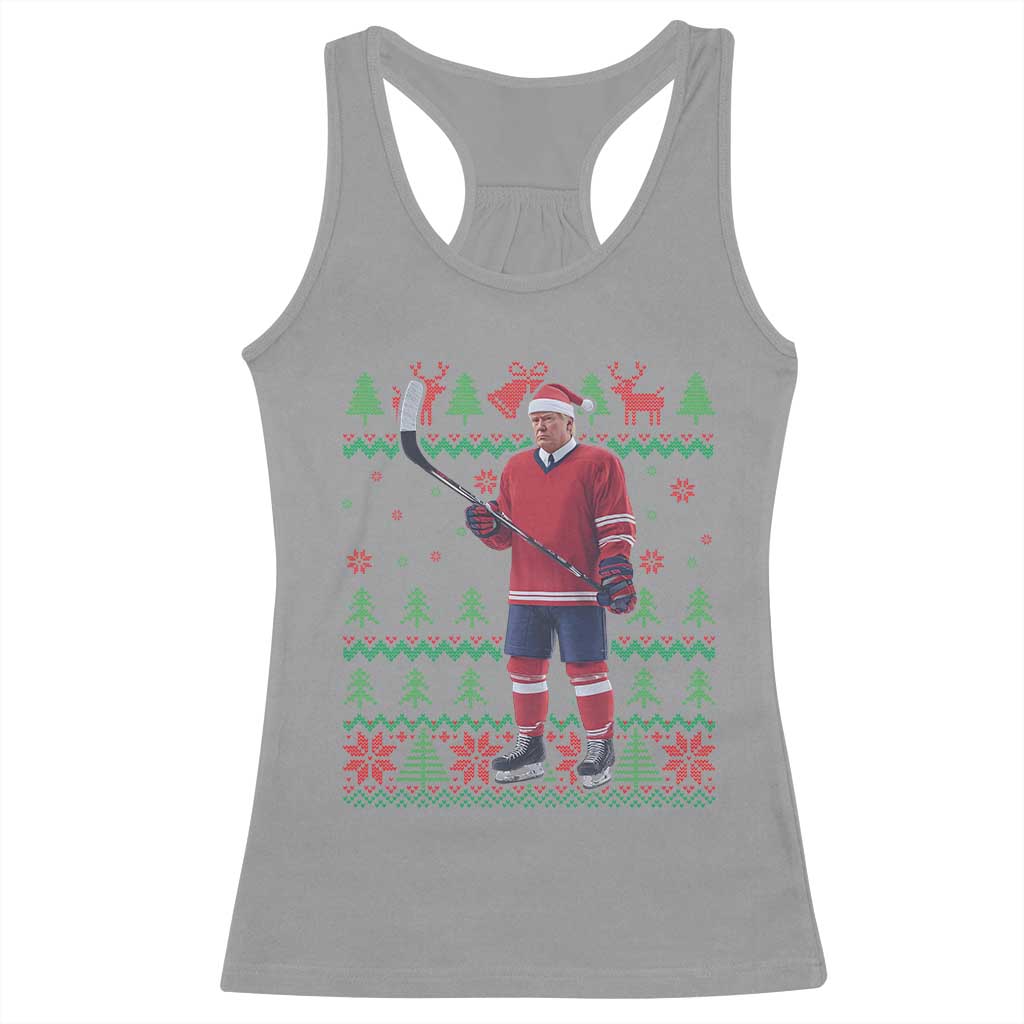 Trump Playing Ice Hockey Racerback Tank Top Funny Ugly Christmas Sweater Gift TS12 Sport Gray Print Your Wear