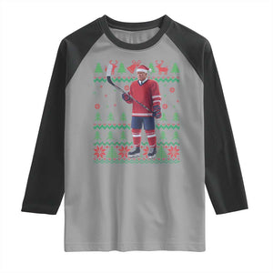 Trump Playing Ice Hockey Raglan Shirt Funny Ugly Christmas Sweater Gift TS12 Sport Gray Black Print Your Wear
