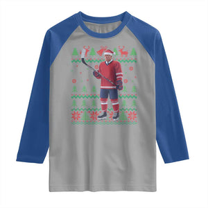 Trump Playing Ice Hockey Raglan Shirt Funny Ugly Christmas Sweater Gift TS12 Sport Gray Royal Print Your Wear
