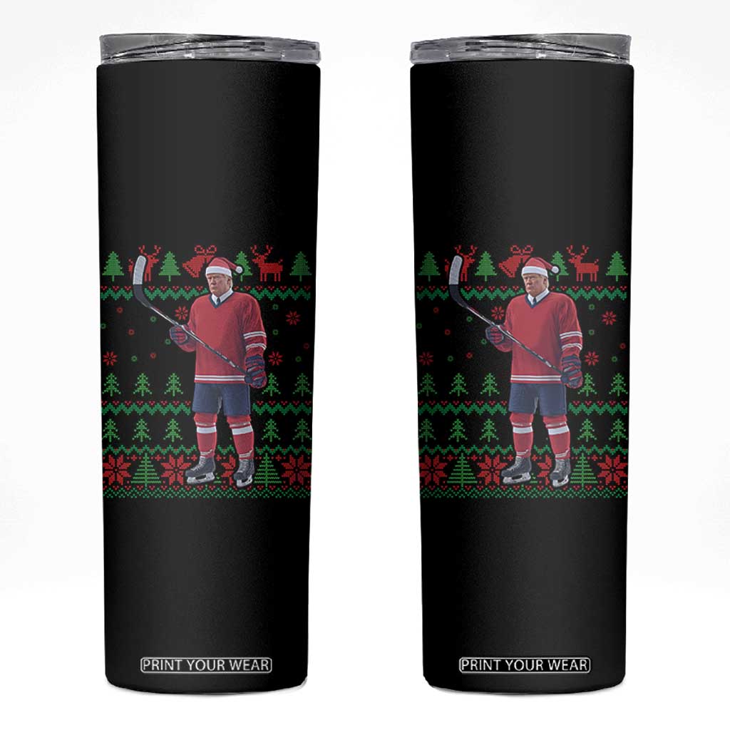Trump Playing Ice Hockey Skinny Tumbler Funny Ugly Christmas Sweater Gift TS12 Black Print Your Wear