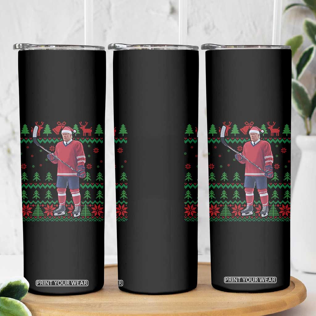 Trump Playing Ice Hockey Skinny Tumbler Funny Ugly Christmas Sweater Gift TS12 Print Your Wear