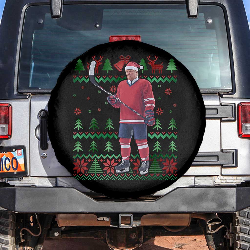 Trump Playing Ice Hockey Spare Tire Cover Funny Ugly Christmas Sweater Gift TS12 No hole Black Print Your Wear
