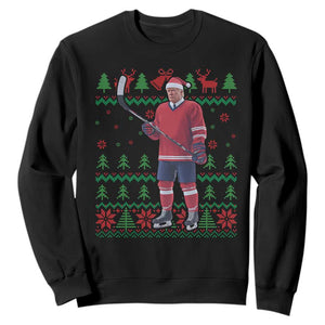 Trump Playing Ice Hockey Sweatshirt Funny Ugly Christmas Sweater Gift TS12 Black Print Your Wear
