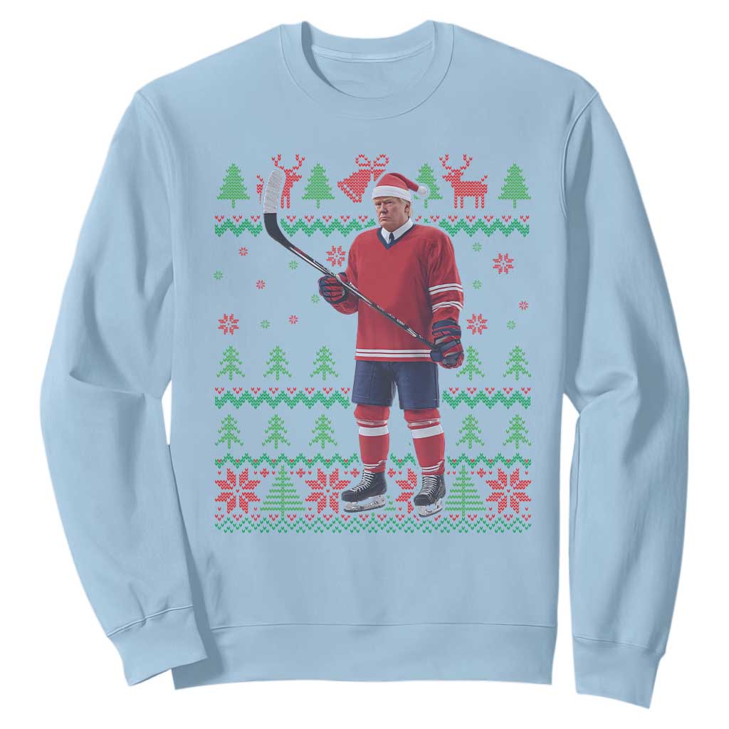 Trump Playing Ice Hockey Sweatshirt Funny Ugly Christmas Sweater Gift TS12 Light Blue Print Your Wear