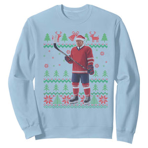 Trump Playing Ice Hockey Sweatshirt Funny Ugly Christmas Sweater Gift TS12 Light Blue Print Your Wear