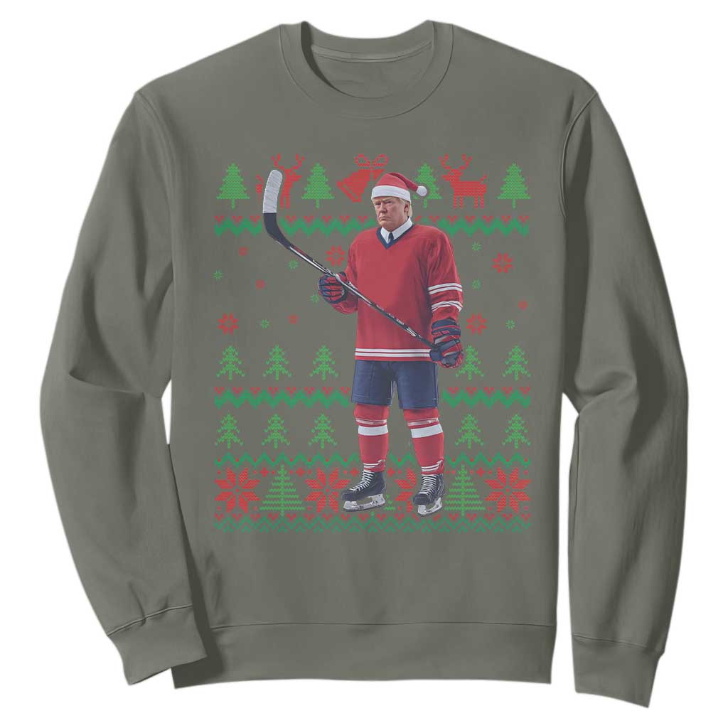 Trump Playing Ice Hockey Sweatshirt Funny Ugly Christmas Sweater Gift TS12 Military Green Print Your Wear