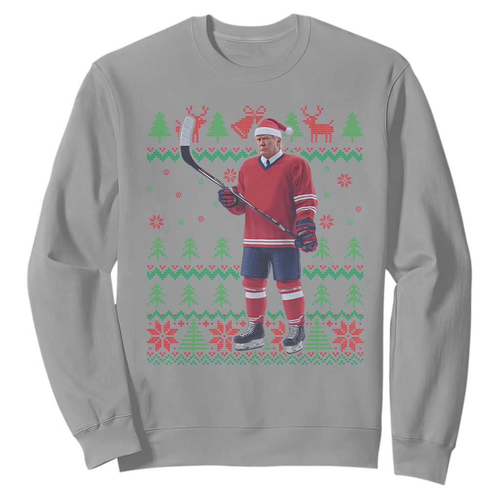 Trump Playing Ice Hockey Sweatshirt Funny Ugly Christmas Sweater Gift TS12 Sport Gray Print Your Wear