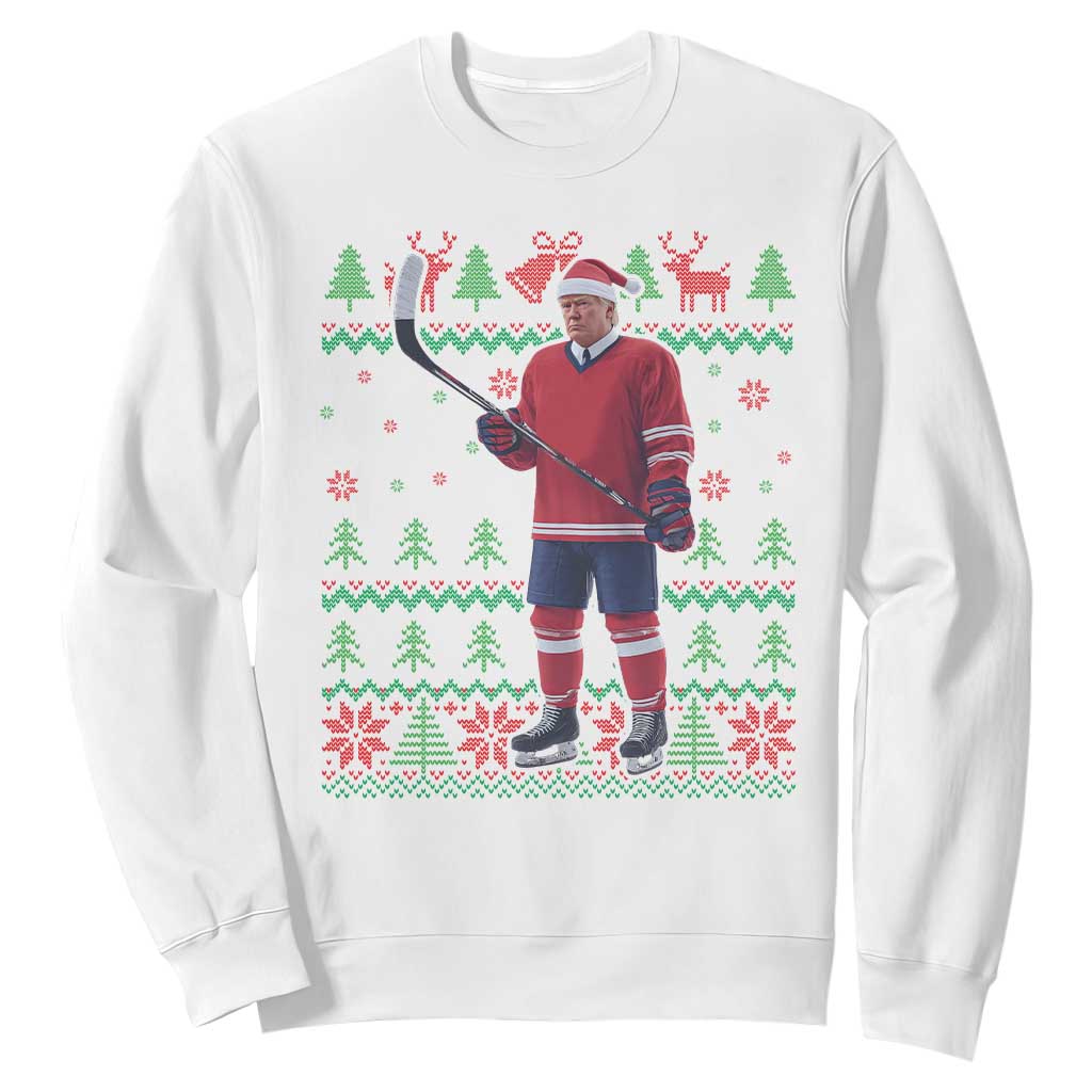 Trump Playing Ice Hockey Sweatshirt Funny Ugly Christmas Sweater Gift TS12 White Print Your Wear