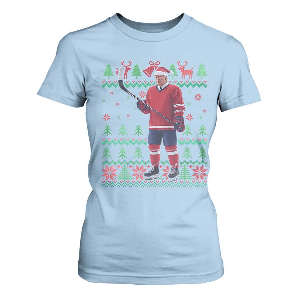Trump Playing Ice Hockey T Shirt For Women Funny Ugly Christmas Sweater Gift TS12 Light Blue Print Your Wear