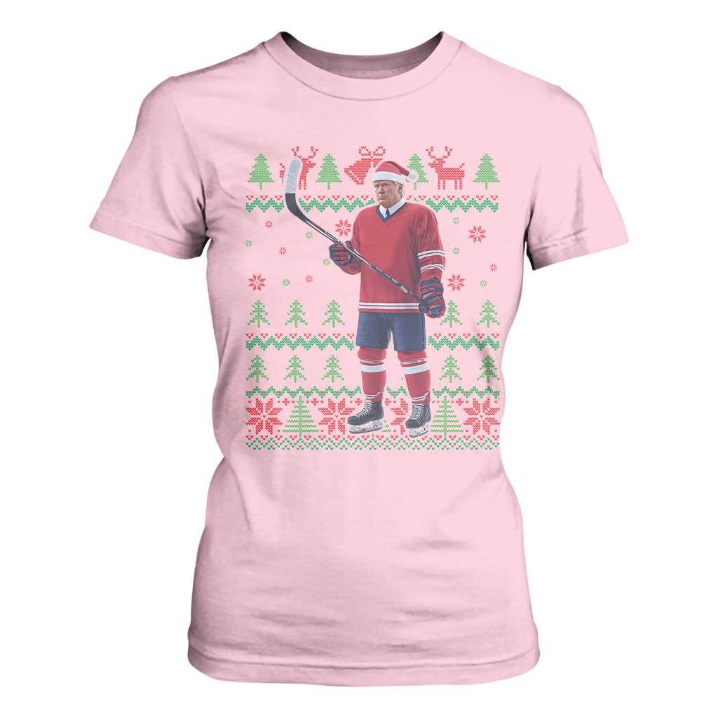 Trump Playing Ice Hockey T Shirt For Women Funny Ugly Christmas Sweater Gift TS12 Light Pink Print Your Wear