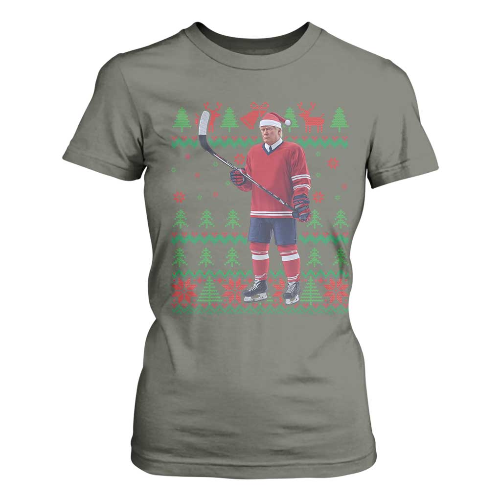 Trump Playing Ice Hockey T Shirt For Women Funny Ugly Christmas Sweater Gift TS12 Military Green Print Your Wear