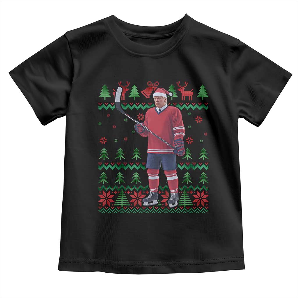 Trump Playing Ice Hockey Toddler T Shirt Funny Ugly Christmas Sweater Gift TS12 Black Print Your Wear
