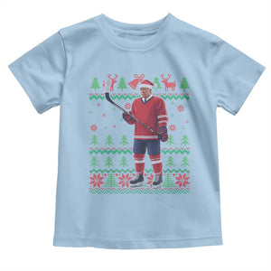 Trump Playing Ice Hockey Toddler T Shirt Funny Ugly Christmas Sweater Gift TS12 Light Blue Print Your Wear