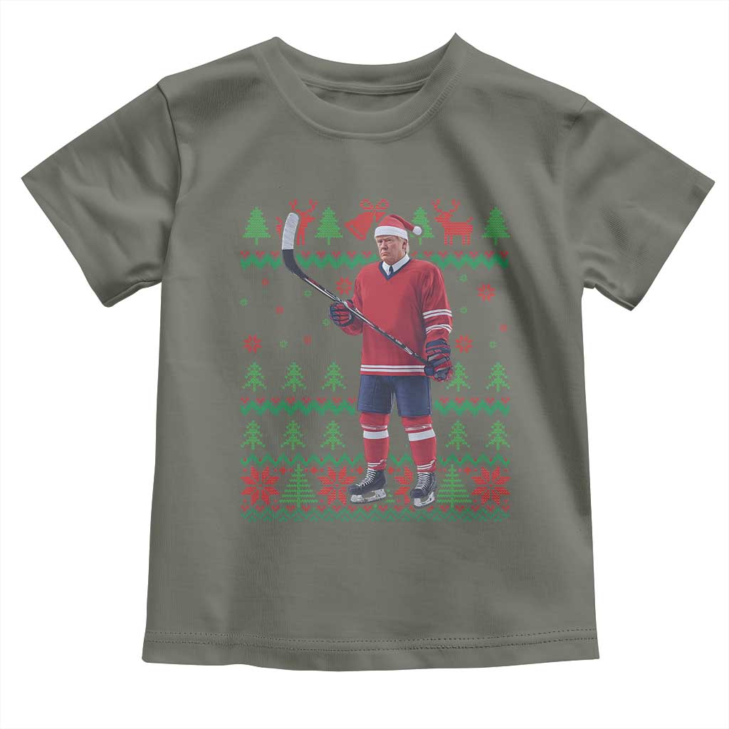 Trump Playing Ice Hockey Toddler T Shirt Funny Ugly Christmas Sweater Gift TS12 Military Green Print Your Wear