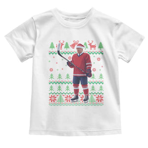 Trump Playing Ice Hockey Toddler T Shirt Funny Ugly Christmas Sweater Gift TS12 White Print Your Wear