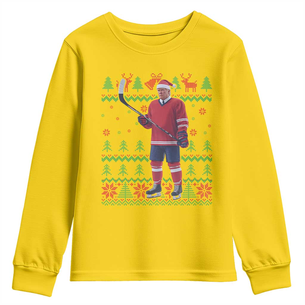 Trump Playing Ice Hockey Youth Sweatshirt Funny Ugly Christmas Sweater Gift TS12 Daisy Print Your Wear