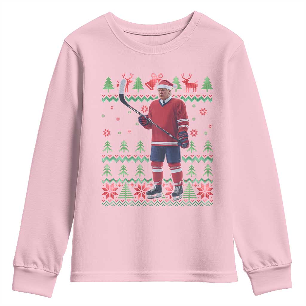Trump Playing Ice Hockey Youth Sweatshirt Funny Ugly Christmas Sweater Gift TS12 Light Pink Print Your Wear