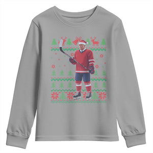 Trump Playing Ice Hockey Youth Sweatshirt Funny Ugly Christmas Sweater Gift TS12 Sport Gray Print Your Wear