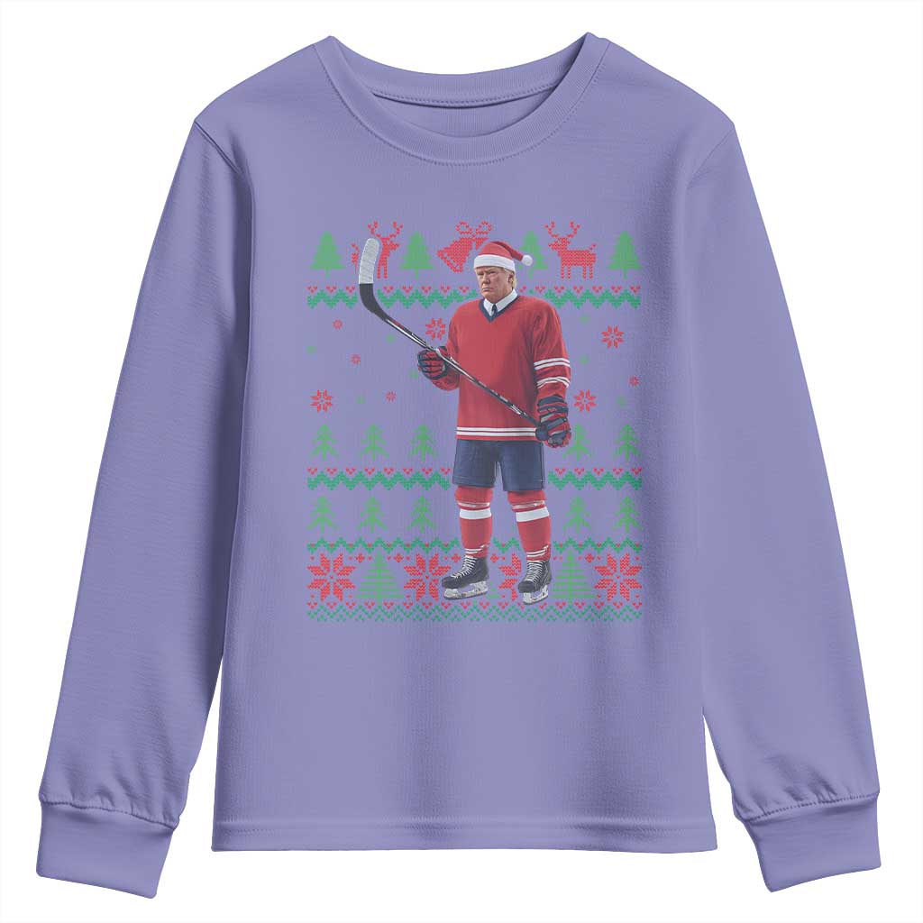 Trump Playing Ice Hockey Youth Sweatshirt Funny Ugly Christmas Sweater Gift TS12 Violet Print Your Wear
