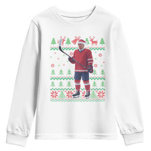 Trump Playing Ice Hockey Youth Sweatshirt Funny Ugly Christmas Sweater Gift TS12 White Print Your Wear