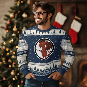 Funny Cryptid Sports Gift Ugly Christmas Sweater Jersey Devil Playing Ice Hockey TS12 Navy Beige Print Your Wear