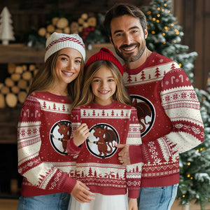 Funny Cryptid Sports Gift Ugly Christmas Sweater Jersey Devil Playing Ice Hockey TS12 Red Beige Print Your Wear
