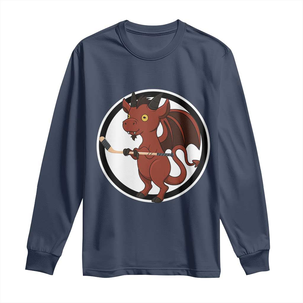 Funny Cryptid Sports Gift Long Sleeve Shirt Jersey Devil Playing Ice Hockey TS12 Navy Print Your Wear