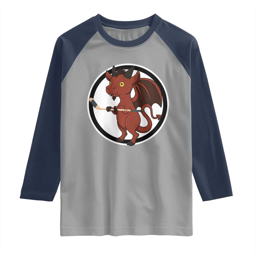 Funny Cryptid Sports Gift Raglan Shirt Jersey Devil Playing Ice Hockey TS12 Sport Gray Navy Print Your Wear