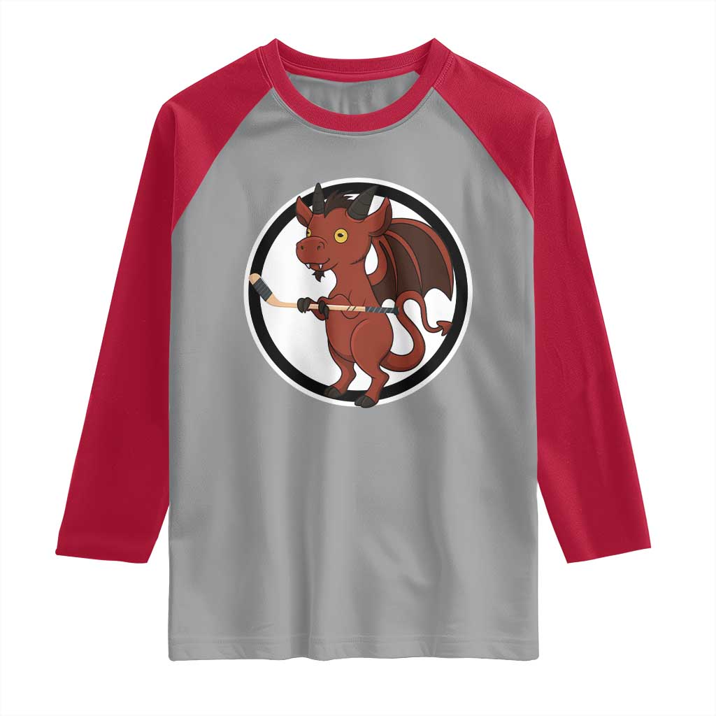 Funny Cryptid Sports Gift Raglan Shirt Jersey Devil Playing Ice Hockey TS12 Sport Gray Red Print Your Wear
