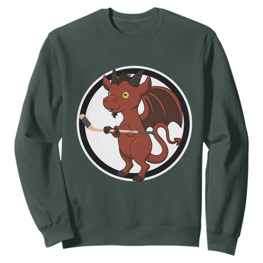 Funny Cryptid Sports Gift Sweatshirt Jersey Devil Playing Ice Hockey TS12 Dark Forest Green Print Your Wear