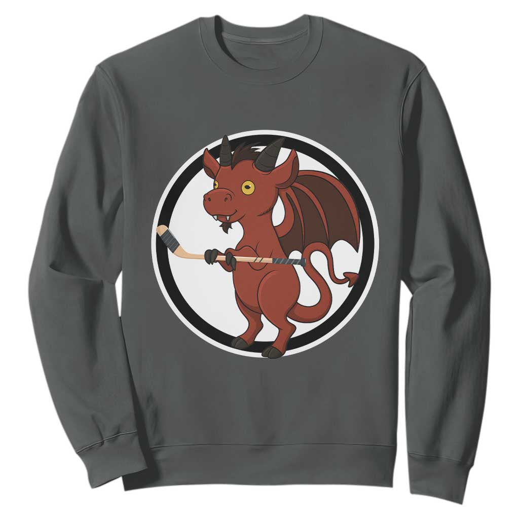 Funny Cryptid Sports Gift Sweatshirt Jersey Devil Playing Ice Hockey TS12 Dark Heather Print Your Wear