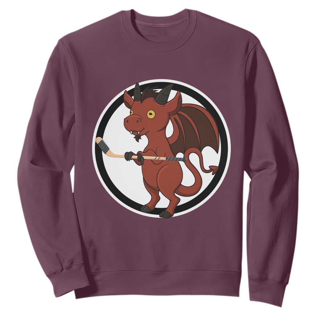 Funny Cryptid Sports Gift Sweatshirt Jersey Devil Playing Ice Hockey TS12 Maroon Print Your Wear