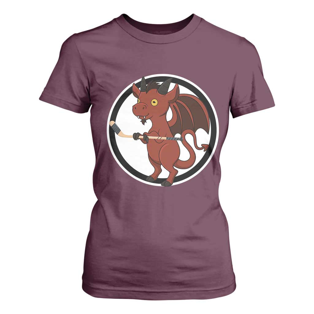 Funny Cryptid Sports Gift T Shirt For Women Jersey Devil Playing Ice Hockey TS12 Maroon Print Your Wear
