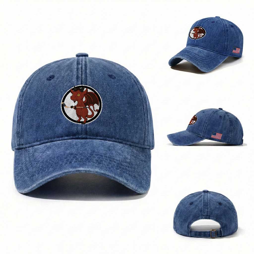 Funny Cryptid Sports Gift Washed Cotton Baseball Cap Jersey Devil Playing Ice Hockey TS12 Washed Cap Universal Fit Royal Blue Print Your Wear