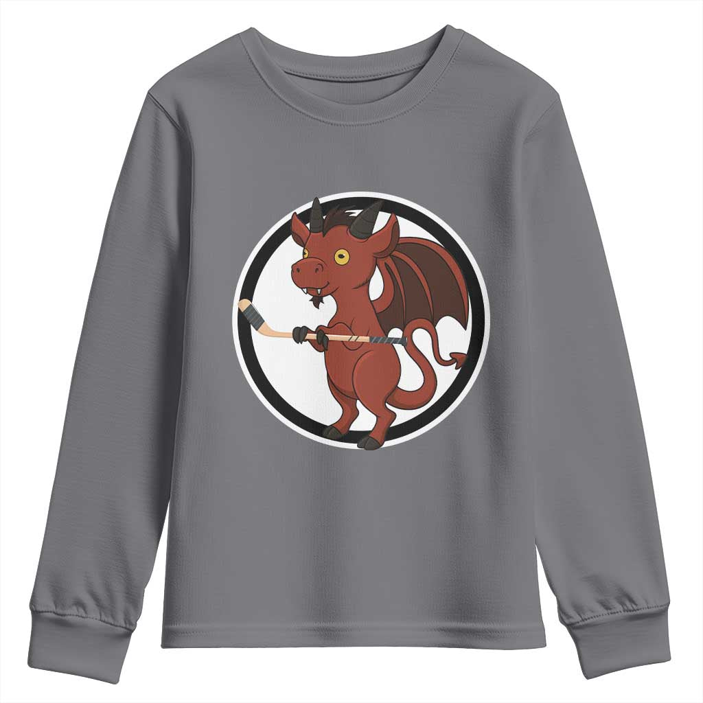 Funny Cryptid Sports Gift Youth Sweatshirt Jersey Devil Playing Ice Hockey TS12 Charcoal Print Your Wear