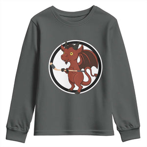 Funny Cryptid Sports Gift Youth Sweatshirt Jersey Devil Playing Ice Hockey TS12 Dark Heather Print Your Wear