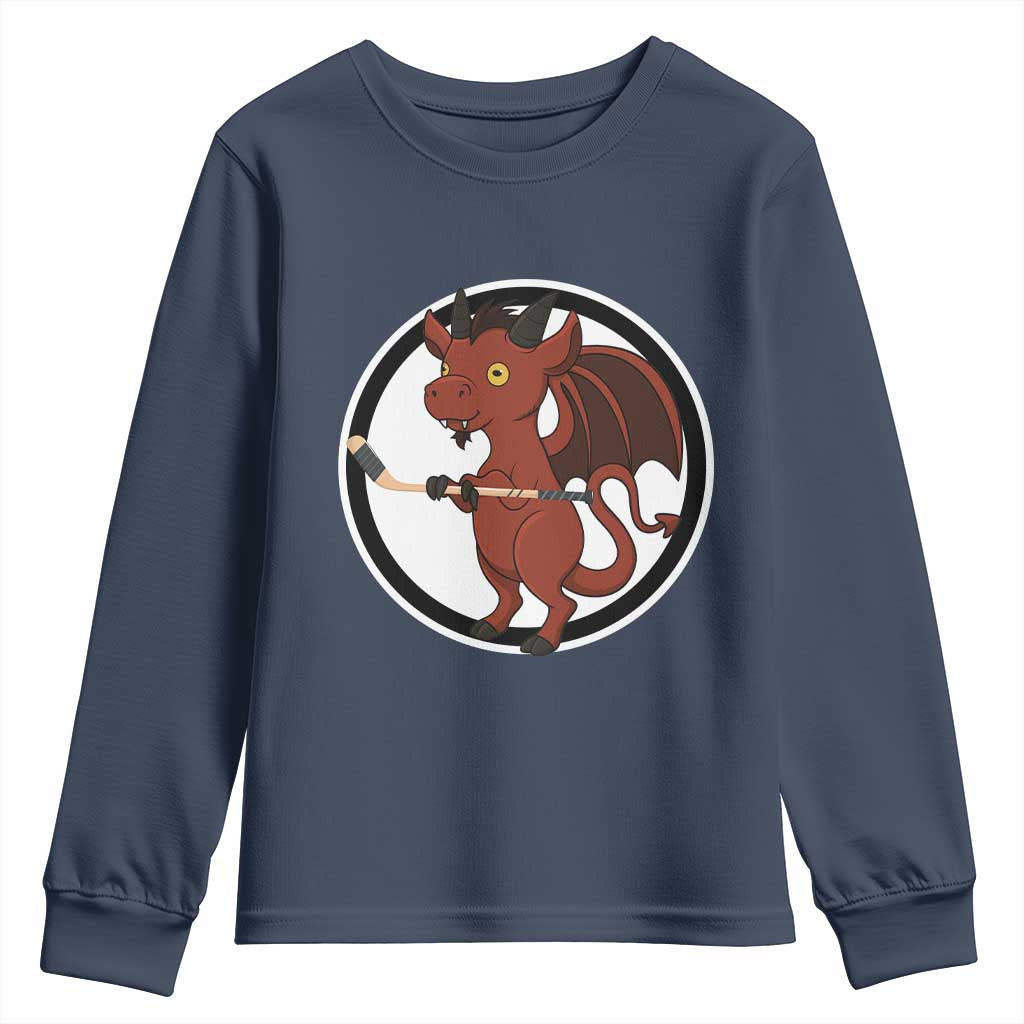 Funny Cryptid Sports Gift Youth Sweatshirt Jersey Devil Playing Ice Hockey TS12 Navy Print Your Wear