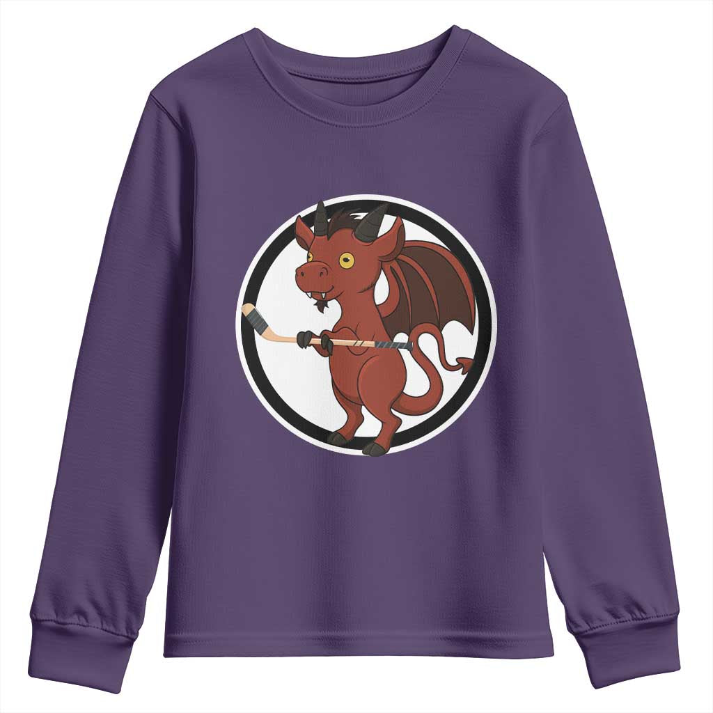 Funny Cryptid Sports Gift Youth Sweatshirt Jersey Devil Playing Ice Hockey TS12 Purple Print Your Wear