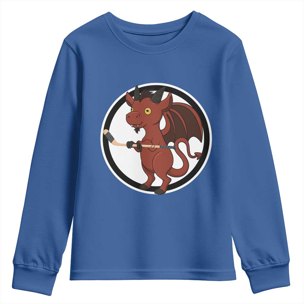 Funny Cryptid Sports Gift Youth Sweatshirt Jersey Devil Playing Ice Hockey TS12 Royal Blue Print Your Wear