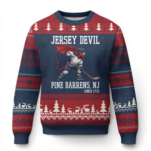 Pine Barrens New Jersey Devil Ugly Christmas Sweater Gothic Horror Ice Hockey Gift TS12 Navy Red Print Your Wear