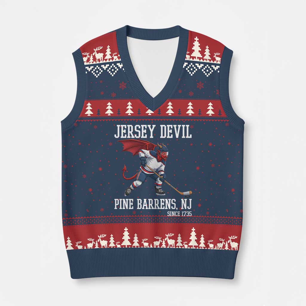 Pine Barrens New Jersey Devil V-Neck Knit Sweater Vest Gothic Horror Ice Hockey Gift TS12 Navy Red Print Your Wear