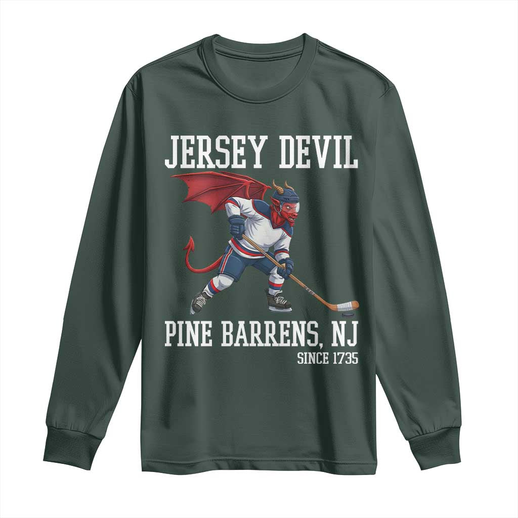 Pine Barrens New Jersey Devil Long Sleeve Shirt Gothic Horror Ice Hockey Gift TS12 Dark Forest Green Print Your Wear
