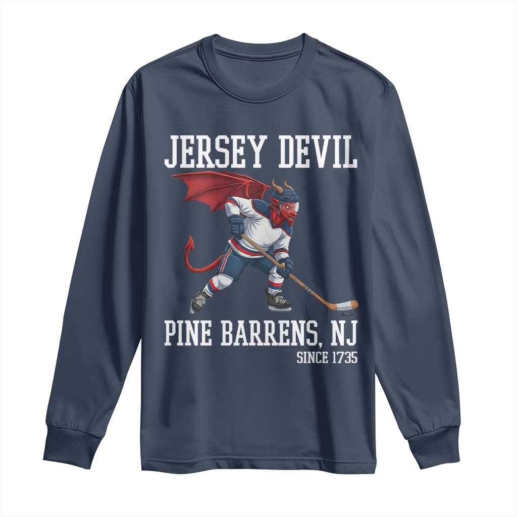 Pine Barrens New Jersey Devil Long Sleeve Shirt Gothic Horror Ice Hockey Gift TS12 Navy Print Your Wear