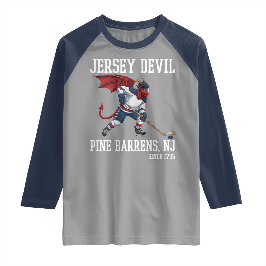 Pine Barrens New Jersey Devil Raglan Shirt Gothic Horror Ice Hockey Gift TS12 Sport Gray Navy Print Your Wear