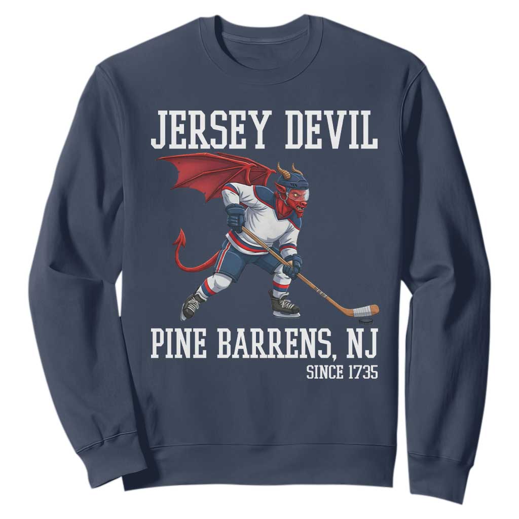 Pine Barrens New Jersey Devil Sweatshirt Gothic Horror Ice Hockey Gift TS12 Navy Print Your Wear