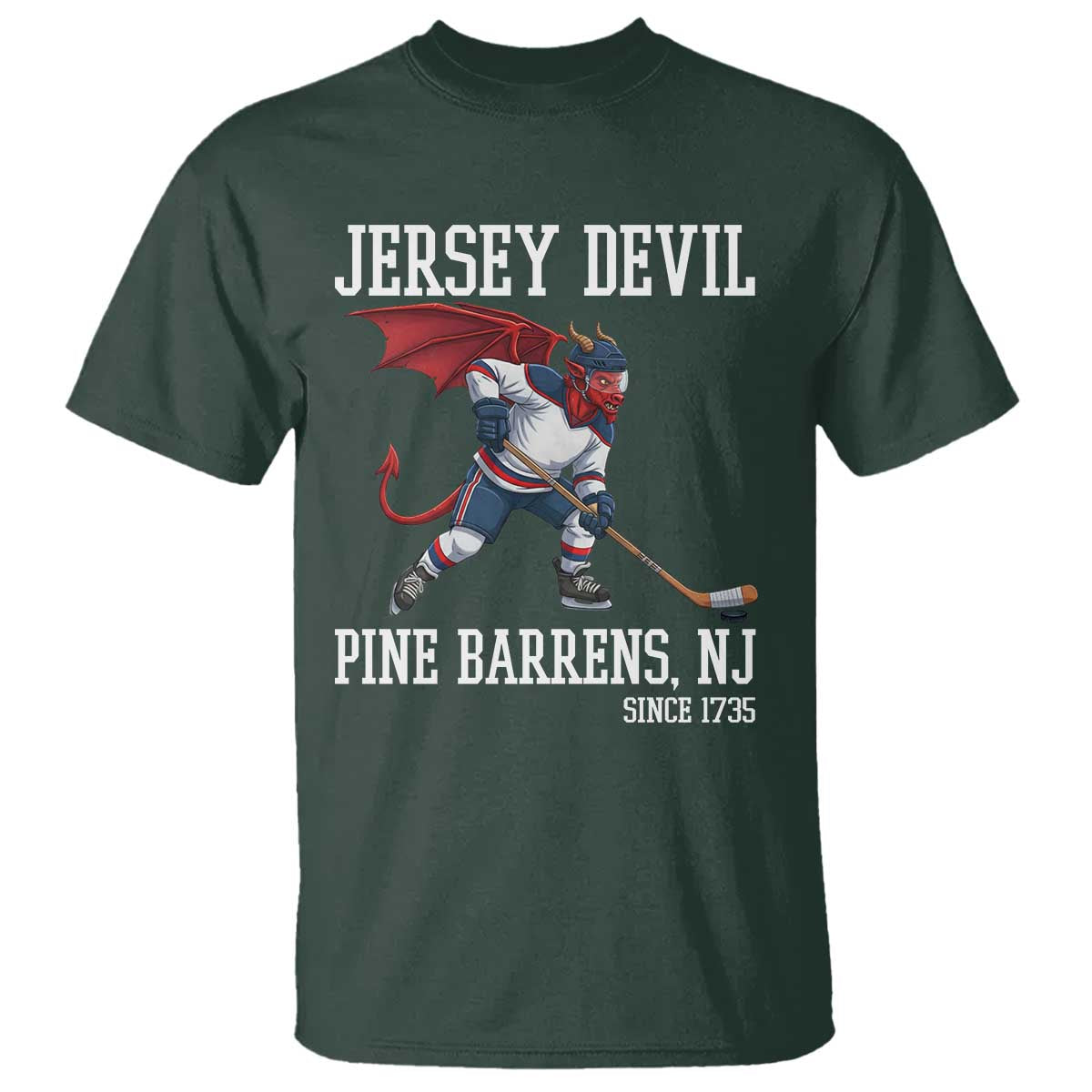 Pine Barrens New Jersey Devil T Shirt Gothic Horror Ice Hockey Gift TS12 Dark Forest Green Print Your Wear