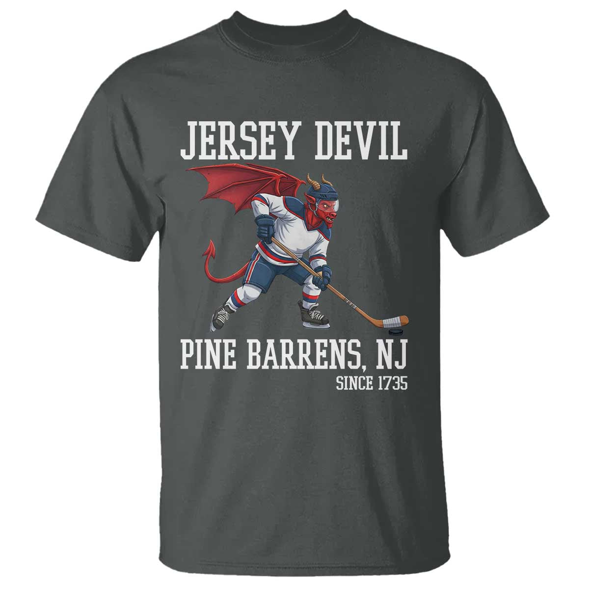 Pine Barrens New Jersey Devil T Shirt Gothic Horror Ice Hockey Gift TS12 Dark Heather Print Your Wear