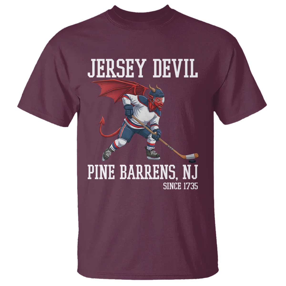 Pine Barrens New Jersey Devil T Shirt Gothic Horror Ice Hockey Gift TS12 Maroon Print Your Wear